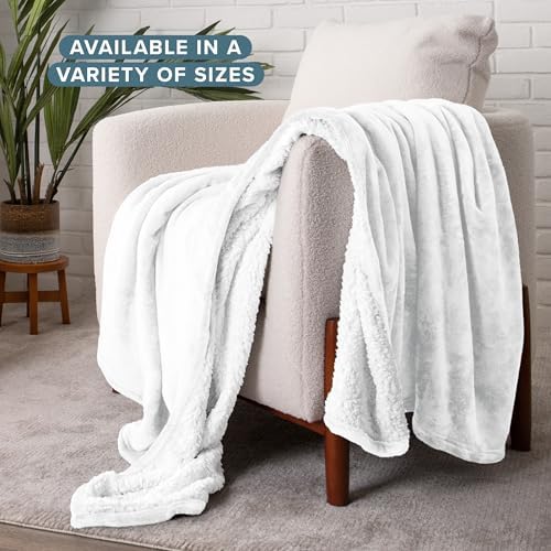 Bare Home Sherpa Fleece Blanket (Throw, White) - Image 2