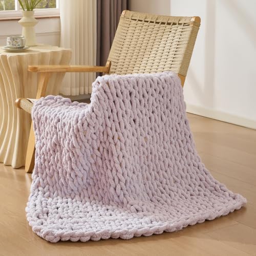 Bigacogo Chunky Knit Throw Blanket for Couch, 40x40 inches, Berry Haze by Bigacogo