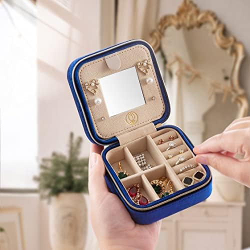 ZPROW Plush Velvet Travel Jewelry Case, Travel Jewelry Organizer, Jewelry Travel Case, Travel Jewelry Box, Small Jewelry Case, Jewelry Travel Box, Earring Organizer with Mirror - NavyBlue 4packs - Image 2