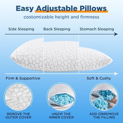 Cooling Bed Pillows for Sleeping 1 Pack Shredded Memory Foam Pillows Adjustable Cool Pillow - Image 6