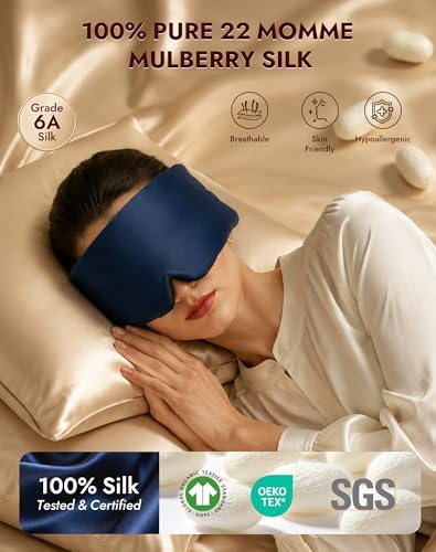 SilkSilky 22 Momme Mulberry Silk Sleep Mask for Side Sleepers, Dark Blue - Image 2