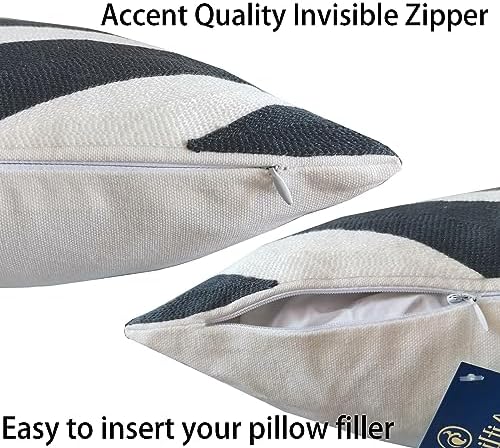 2PCS Pack Decorative Pillowcase Zebra Animal Stripe Dark Gray Black and White Embroidered Decorative Throw Pillow Cover 17x17 inch Grey Black Modern Pattern Animal Stripes Chic Zebra Pillow - Image 2