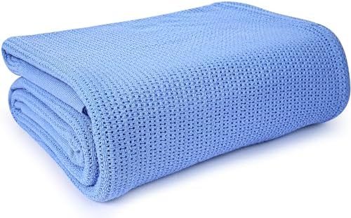 Linteum Textile Hospital Thermal Blanket 66x90 Inch 100% Cotton Breathable Soft and Cozy Open-Cell Weave Design Bed Blanket for Bed, Couch, Sofa Throw for All Season, 2.5 lb, Pack of 12 (Blue, Twin) by LinteumTextileSupply