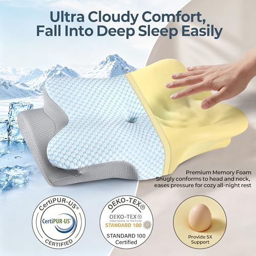 Cervical Pillow for Neck Pain Relief, Ergonomic Neck Pillow for Sleeping, Contour Side Sleeper Pillow for Neck Support, Orthopedic Cooling Memory Foam Pillows for Back Stomach Sleepers (Blue) - Image 6