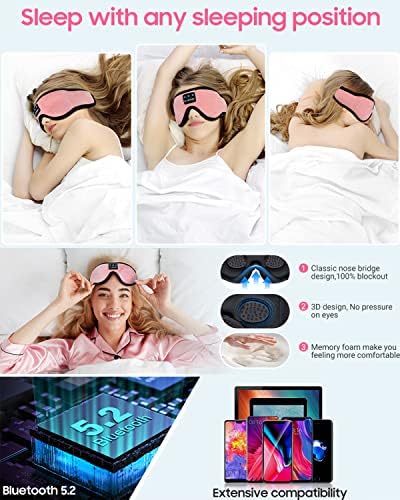 LC-dolida Sleep Headphones, Sleep Mask Bluetooth Wireless Music Eye Mask, Sleeping Headphones for Side Sleepers Sleep Mask with Bluetooth Headphones Ultra-Thin Stereo Speakers Perfect for Sleeping - Image 3