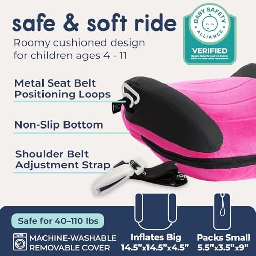 UberBoost Inflatable Booster Seat for Car, Travel Booster Seat, Pink/Black - Image 3