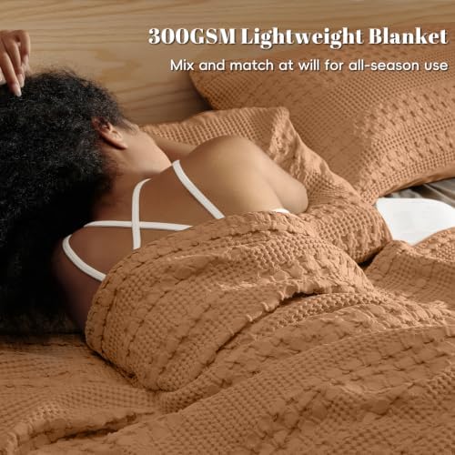 PHF Lightweight 100% Cotton Waffle Blanket for Bed, Twin XL, Clay - Image 2