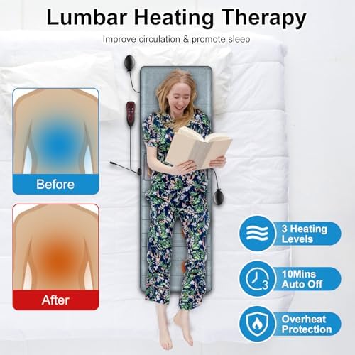 Moclever Full Body Massage Mat with Heat - 10 Motors, 3 Heat Pads, 9 Modes for Back & Leg Pain Relief - Electric Massage Pad with Lumbar Pillow - Image 4