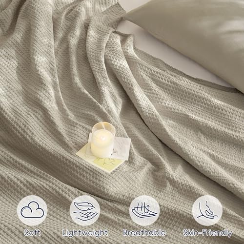 PHF Lightweight Waffle Weave Blanket King Size 104"x 90", Soft Woven Summer Blanket for Hot Sleepers - Aesthetic Home Decor for Couch Bed Sofa, Pet Friendly, Taupe - Image 4