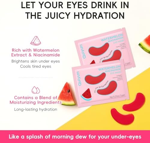 QUIYUM Watermelon Niacinamide Lip & Eye Mask Set, Facial Skincare(12 Packs) - Image 4