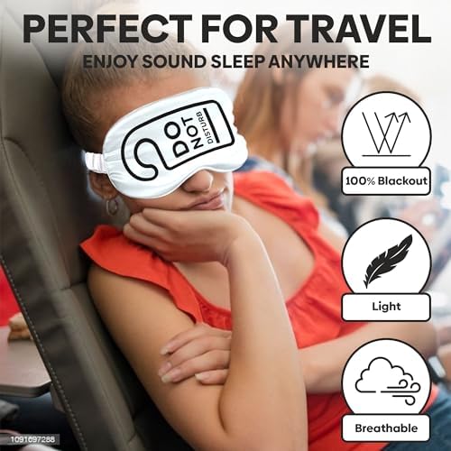VITYA White Do Not Disturb/Wake Me Up Double-Sided Silk Sleep Mask for Women/Men | Sleep Mask Light Blocking | Soft Breathable Sleep Eye Mask for Traveling on Airplane | Eye Mask with Elastic Strap - Image 3