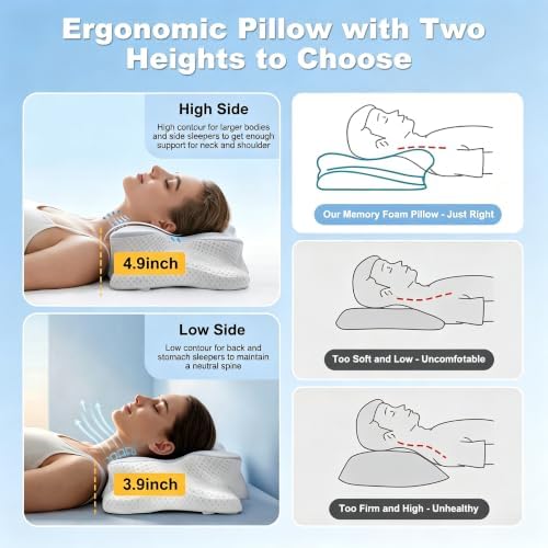 VYLEE Cervical Neck Pillow, Memory Foam Contour Pillow (Grey) - Image 4