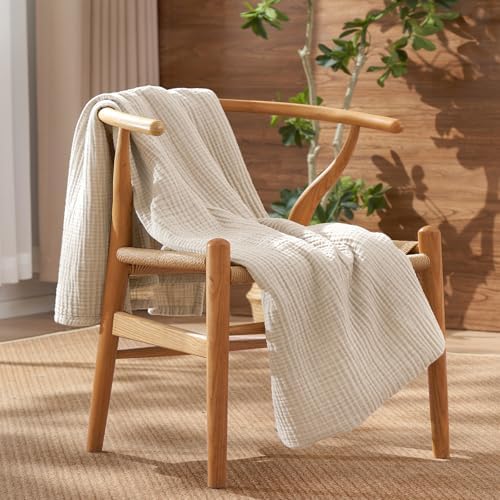 David's Home 100% Cotton Muslin Throw Blanket for College Dorm, 4-Layer Soft Breathable Lightweight Comfy Cozy Throw Guaze for Hot Sleepers, 3D Bubble Room Decor for Bed, Giftable, Brich, 50"x70" by DavidsHome