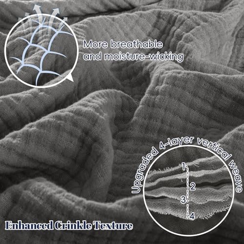PHF 100% Cotton Muslin Blanket Queen Size 90"x90", 4-Layer Lightweight Gauze Throw, Breathable Cloud-Soft Minimalist Blanket for Bed, Couch, Camping & Baby, Greyish Black, Ideal Gift - Image 3