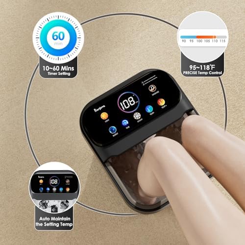 Foot Spa Electric Rotary Massage, with Touchscreen Pro Color Display, Collapsible Foot Bath with Heat, Bubble,Remote Control, Temp Control, and 24 Motorized Shiatsu Massage Balls (Black) - Image 5