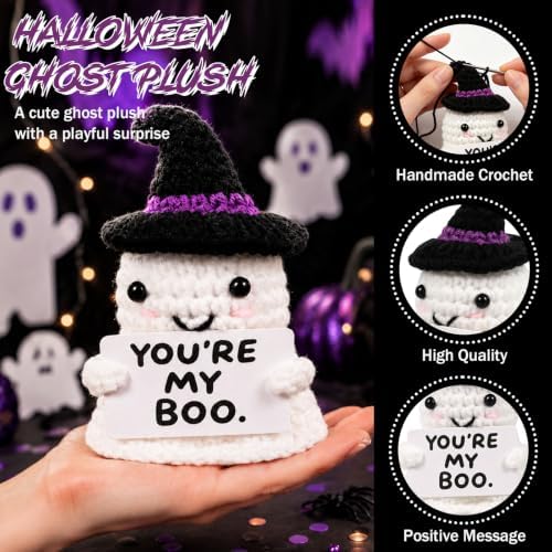 Honxicur Boo Basket Stuffers for Women, Halloween Gifts Box - 8Pcs Spooky Ghost Cup Positive Crochet Socks Spa Care Package for Teens Mom Sister Coworks Her - Image 3