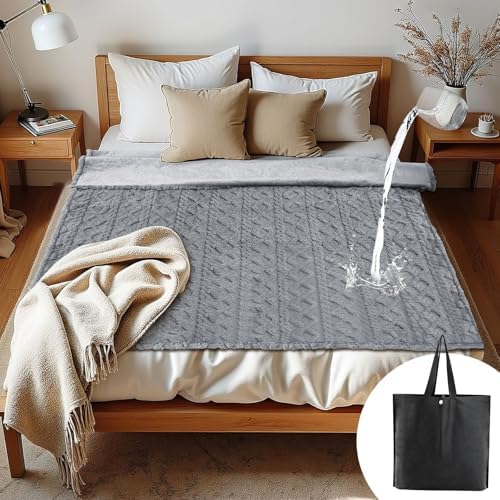 Tisancy King Size Waterproof Blanket for Bed Couch, 80'' x 60'' Double Side Leakproof Reversible Sherpa Flannel Fleece 3-Layer Lightweight Blanket, Absorbs 50oz, Gray, Machine Washable - Image 4