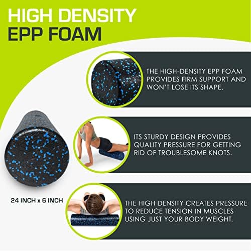ProsourceFit High Density Foam Rollers 24 - inches long, Firm Full Body Athletic Massage Tool for Back Stretching, Yoga, Pilates, Post Workout Muscle Recuperation, Black/Blue - Image 3