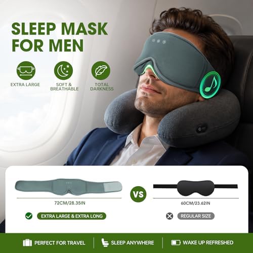 Bamboo Cotton Large Sleep Mask with Bluetooth Wireless Headphones - Blackout Eye Mask for Sleeping 3D Contoured Sleep Eye Cover Headband Ear Plugs Low Noise Hook for Men Women Better Experience (Grey) - Image 6