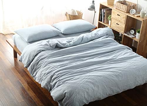 F.Y.Dreams 100% Washed Cotton Duvet Cover for Weighted Blanket 60x80 inches with 16 Ties, Zipper on Long Side/Light Blue/Just Duvet Cover by FYDreams