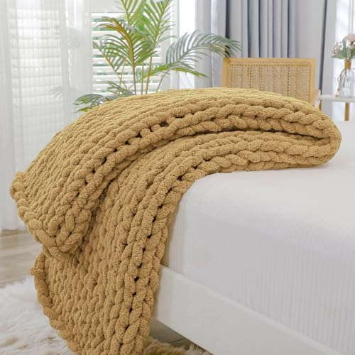 Bigacogo Chunky Knit Throw Blanket for Couch, 40x60 inches, Goldenrod by Bigacogo