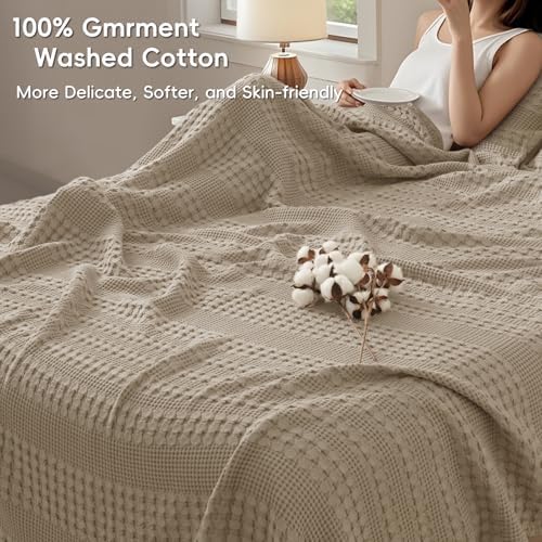 PHF Lightweight 100% Cotton Waffle Blanket, Oversized King, Taupe - Image 2