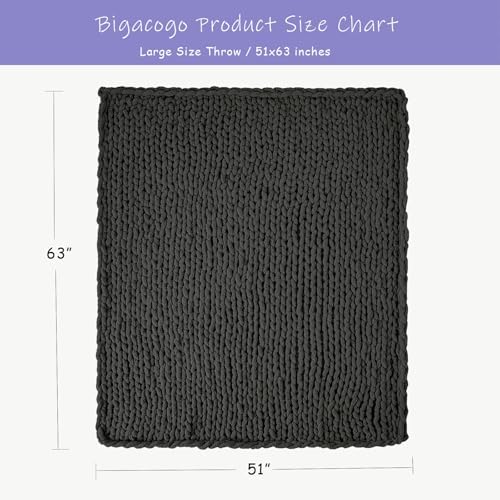 Bigacogo Chunky Knit Throw Blanket for Couch, 51x63 inches, Dark Grey - Image 2