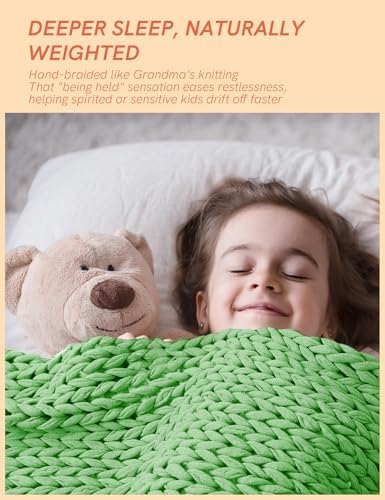 YnM Cooling Weighted Blanket, 100% Cotton Handmade Chunky Knitted Blanket, Weighted Lap, Breathable Heavy Blankets, Machine Washable Throw for Sleep or Home Decor (Green, 35x40 Inch, 5lbs) - Image 4