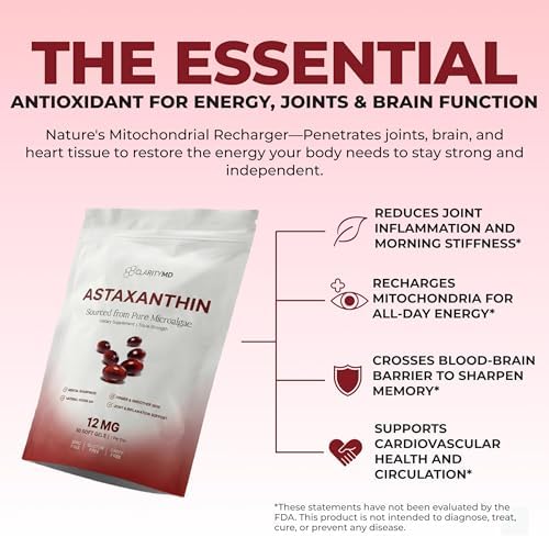Astaxanthin 12mg Antioxidants Supplement – Natural Microalgae Source – Lipid-Based Softgel for Enhanced Absorption – Cognitive, Vision & Joint Support – 30 Softgels (Pack of 1) - Image 4