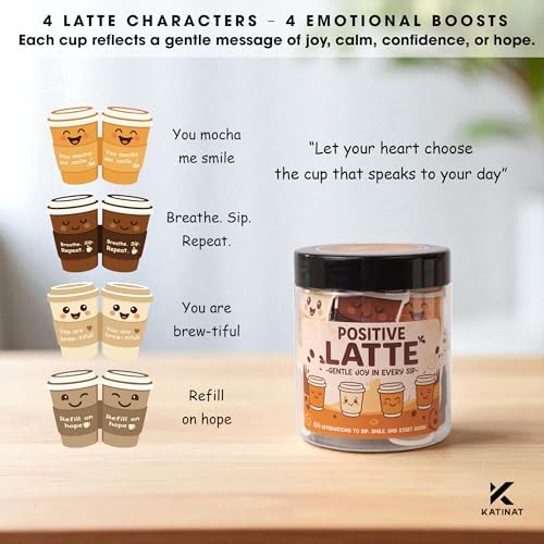 Positive Latte Affirmation Jar – 60pcs Cute Emotional Support Lattes – Coffee Gifts for Women, Men– Birthday Gift, White Elephant Gift for Coworker, Boss, Nurse, Teacher, Teens, Back to School Gifts - Image 2