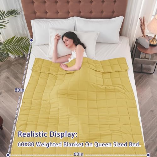 yescool Weighted Blanket for Adults (20 lbs, 60” x 80”, Yellow) Cooling Heavy Blanket for Sleeping Perfect for 190-210 lbs, Queen Size Breathable Blanket with Premium Glass Bead, Machine Washable - Image 2