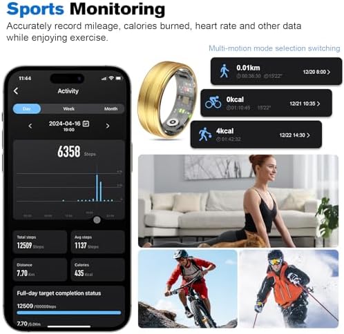 Smart Ring Health Tracker for Men/Women,Fitness Ring Sleep Tracker,Fast Charging for Long-Lasting Use,for Pedometer Exercise,Monitor Sleep, Heart Rate, Stress,Waterproof (Gold, 9) - Image 3