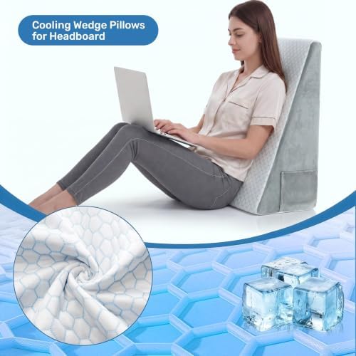 puredown® 8" Bed Wedge Pillow, Cooling Wedge Pillows for Headboard, Pillow Wedge for After Surgery, Nighttime Acid Reflux, Lumbar & Back Support, Leg Elevation Therapy, Snore Reduction Aid,Blue - Image 3