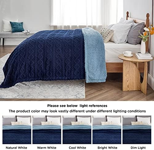 Bedsure Gentlesoft Sherpa Fleece Blanket Twin Size for Bed - Fluffy & Cozy Cable Jacquard Tufted for Women Gift, Thick and Warm Christmas Blanket for Winter, Navy, 60x80 Inches - Image 6