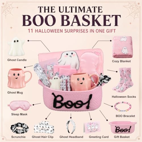 Willinglong 11 Piece Halloween Boo Gift Basket, Pink Ghost Set for Women - Image 2