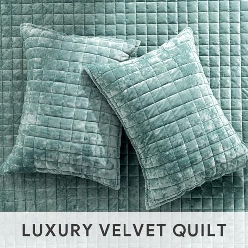 RECYCO Channel Box Stitch Velvet Quilt Set, King Size, Aqua Green - Image 4