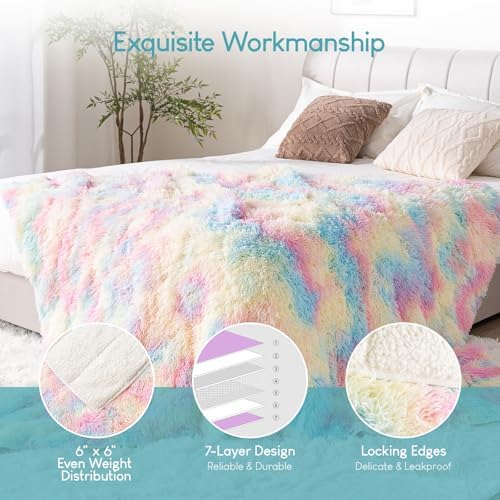 Cottonblue Weighted Blanket 15lbs Queen Size, Soft Faux Fur Sherpa Blanket, Reversible Fluffy Fleece Reverse Blankets, Warm and Cozy Rainbow Throw Decorative for Bedroom Sofa Floor, 60"x80" - Image 4