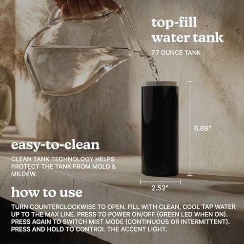 Homedics Portable Humidifier Small Ultrasonic Cool Mist (Gloss Black) - Image 7