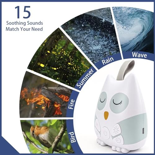 PandaEar Portable White Noise Machine for Baby, 15 Soothing Sound, Night Light, Sleep Sound Timer and Powered by USB for Baby Kids (Owl) - Image 3