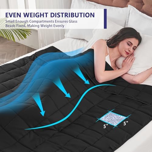 yescool Weighted Blanket for Adults (20 lbs, 48" x 72", Black) Cooling Heavy Blanket for Sleeping Perfect for 140-160 lbs, Twin Size Breathable Blanket with Premium Glass Bead, Machine Washable - Image 3