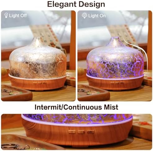 Porseme 500ml Glass Essential Oil Diffuser Aromatherapy Ultrasonic Cool Mist Humidifier 15-21 Running Hours Waterless Auto-Off Air Diffusers for Sleeping Yoga Working Spa(Silver Plated) - Image 4