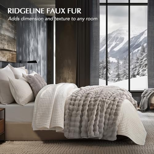 EverGrace Faux Rabbit Fur Bubble Throw Blanket, 60"x80", Taupe - Image 2