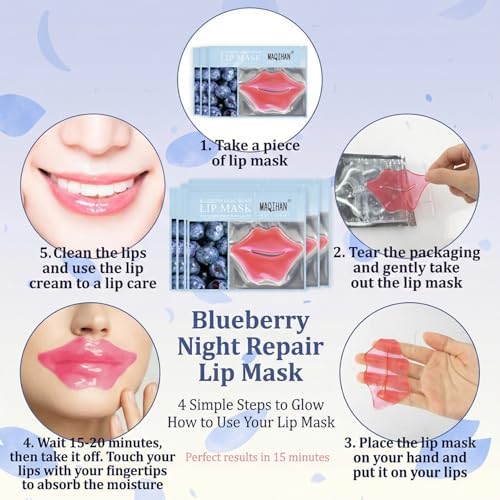 30PCS Moisturizing Lip Mask - Lip Patches for Spa Daily Labial Masks Skincare Hydrating to Reduce Wrinkles Dryness Anti-wrinkle Lightens, Blueberry - Image 4