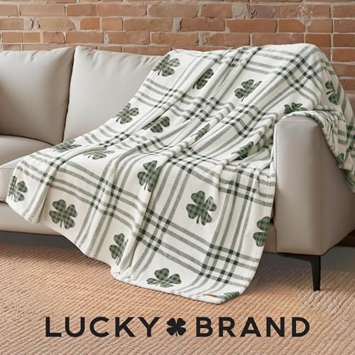 Lucky Brand 50" x 70" Plush Throw Blanket, Clover Gingham Plaid Sage Green Blanket for Sofa or Bed - Image 4