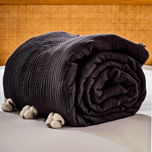 Muslin Blanket - Pure 100% Turkish Cotton Airy Soft Light Versatile Gauze Throw Blanket for Bed, Couch, Sofa (Black, Twin XL Size (71" x 95" inch)) by RAYMETEKSTIL