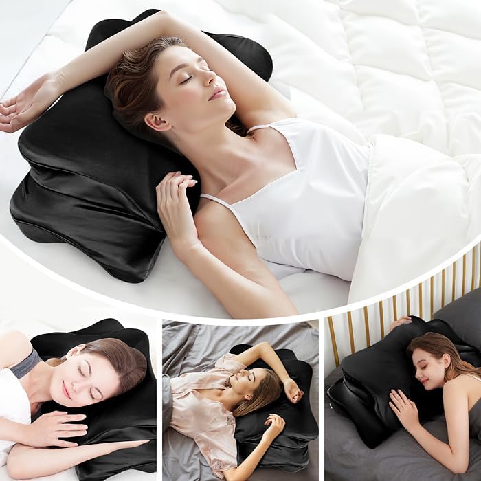Set of 2 Thickened Satin Pillowcase, Elastic 16 * 24In Pillow Cover for Cervical Pillow or Memory Foam Pillows, Smooth & Soft Hair and Skin Friendly, Queen Size with Zipper Black - Image 4