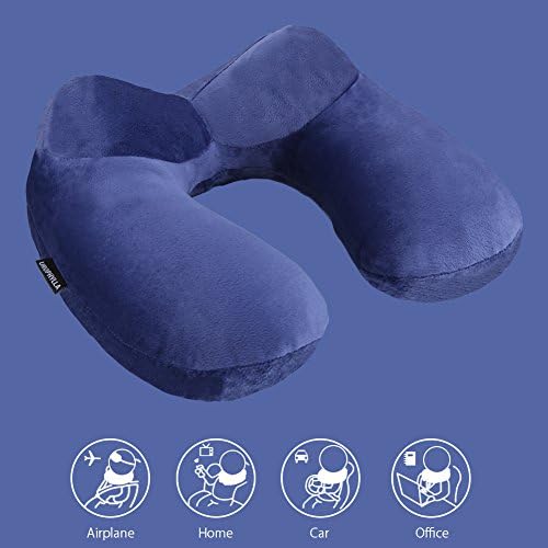 Inflatable Travel Pillow for Airplane, Soft Velvet Inflatable Travel Neck Pillow for Airplanes, Train, Car, Home and Office with Packsack & Comfortable Velvet - Blue - Image 4