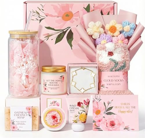 Gifts for Women, 9pcs Happy Birthday Gifts for Women, Christmas Ideas Mothers Day Gift Baskets Unique Rose Self Care Set Valentines Day Gift for Her Mom Sister Wife Friend Friendship Teacher by SuhctuptxAccompanyUInLife