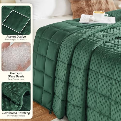 Weighted Blanket 15lbs for Adults, Ultra Soft Minky Dot Heavy Blankets for Sleep, Breathable Washable Throw Blanket with Glass Beads, 48"x72" Twin Size, Dark Green - Image 5