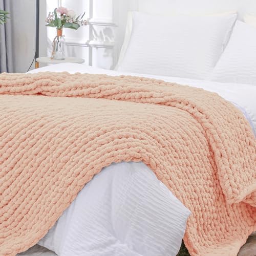 Bigacogo Chunky Knit Throw Blanket for Couch, 40x80 inches, Peach Fuzz by Bigacogo